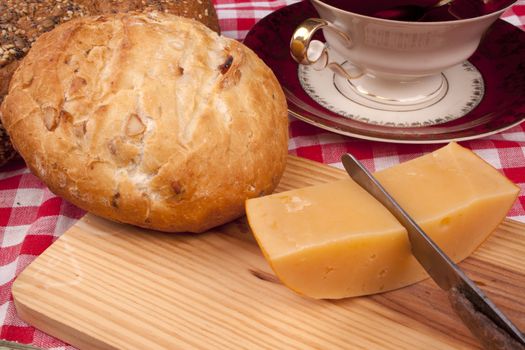 Simple old fashioned breakfast with bread and cheese