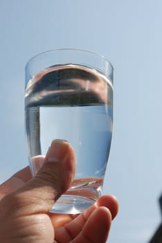 Hand holding glass of water