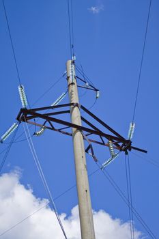 Industrial Power Transmission Lines in the Desert with Blue Sky