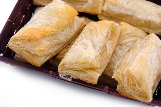Puff pastry with potato and cabbage on plate