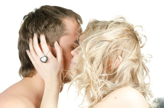 Beauty man and woman - lovers closeup portraits