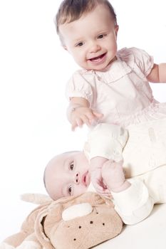 little children portraits taken in the studio on a white background