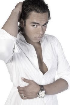 Studio portrait of a muscular Asian sexy looking boy wondering