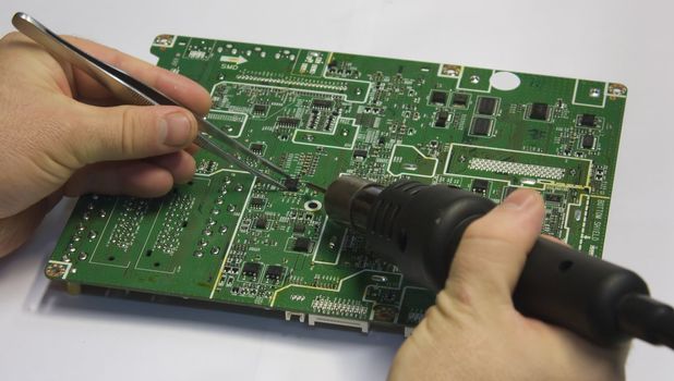 repair of printed circuit board, on a white background