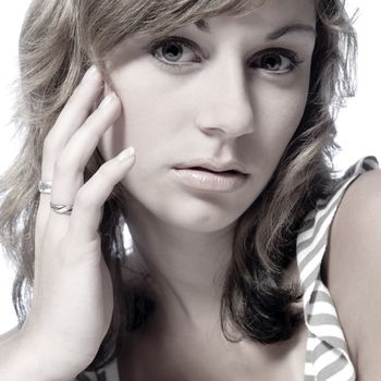 Studio portrait of a teenage model thinking