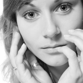 Studio portrait of a teenage model in black and white