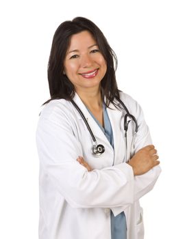 Attractive Hispanic Doctor or Nurse Isolated on a White Background.