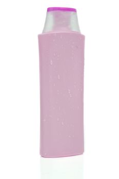Pink shampoo bottle  on the white backgrounds.