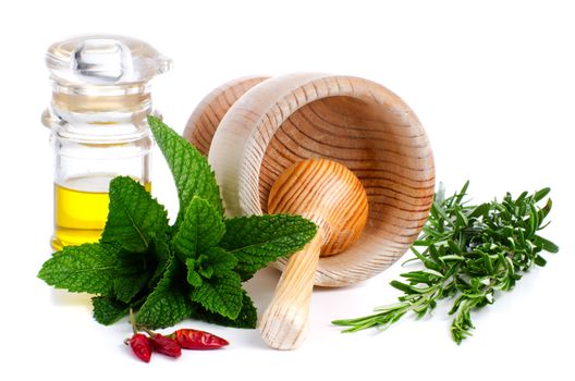 Set of ingredients and spice for food cooking isolated on white background.
