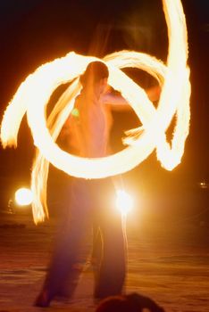fire-show, man in action with fire