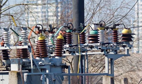 High voltage circuit breaker in a power substation 