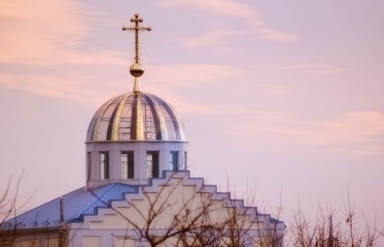  dome of orthodox church view at sunset