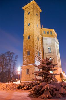 christmas tree in front of historical building, niht view