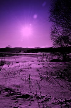 snow winter landscape on Kamchatka in Russia