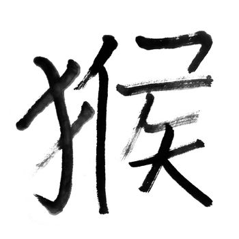 Monkey, traditional chinese calligraphy art isolated on white background.