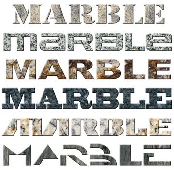 Six words "marble" in texture marble material