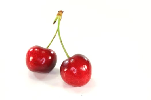 fresh red cherries on a white background