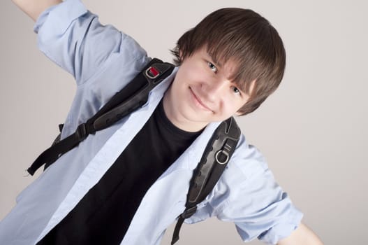 Stock image of university student, gray background