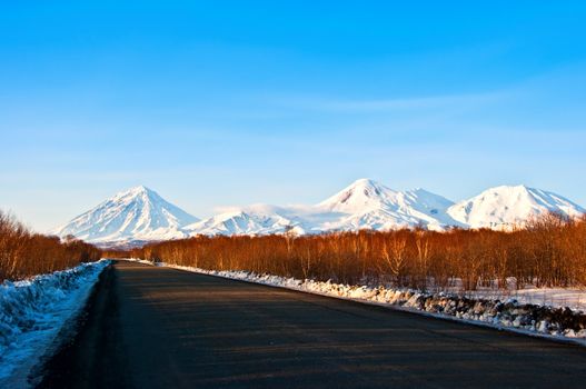 snow road to winter wood on kamchatka