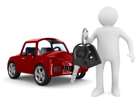 man with automobile keys. Isolated 3D image
