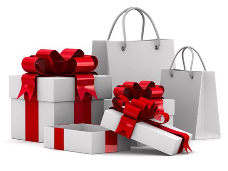 White gift boxes. Isolated 3D image