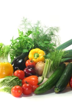 Colorful mix of many different fresh vegetables
