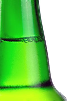 Green beer bottle on the white background