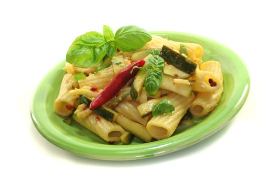 Tortiglione with fiery chili, garlic, zucchini and herbs