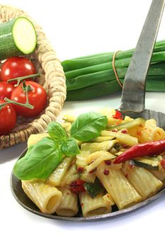 Tortiglione with fiery chili, garlic, zucchini and herbs