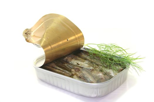 anchovies with canned and dill before a white background