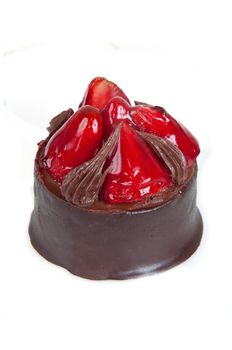 Fresh strawberries on top of chocolate mousse cake dessert
