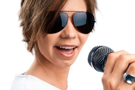 Girl Singing on white background 