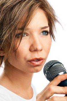 Girl Singing on white background 