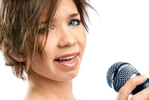 Girl Singing on white background 