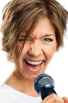 Girl Singing on white background 