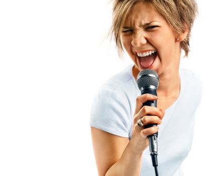 Girl Singing on white background 
