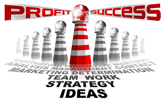 Red and white lighthouse with written profit and success