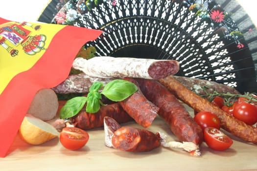 Spanish air-dried salami with vegetables and herbs