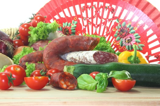 Spanish air-dried salami with vegetables and herbs