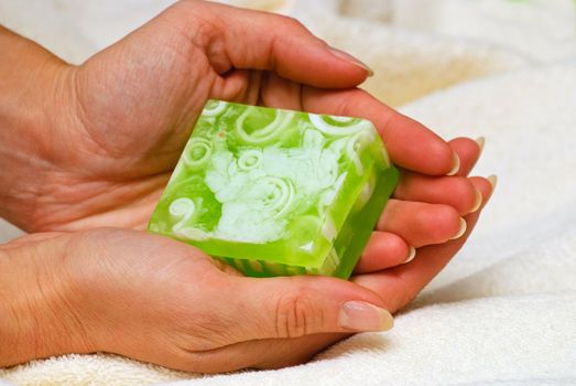 Natural Handmade Soap in female hand