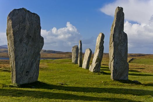 Callanish Stones are situated near the village of Callanish on the west coast of Lewis in the Outer Hebrides (Western Isles of Scotland).