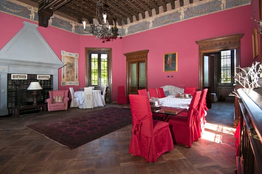 interior of the hall of a castle