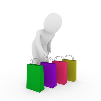 3d man sale bag shopping retail purple pink