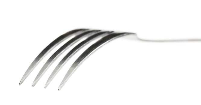 Macro view of fork isolated over white background