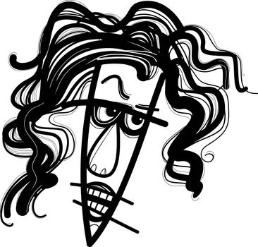 sketch drawing illustration of angry woman caricature