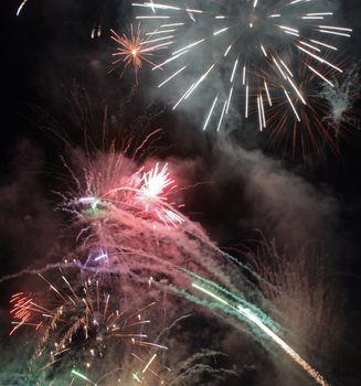 Golden fireworks in colorful shades of yellow and orange