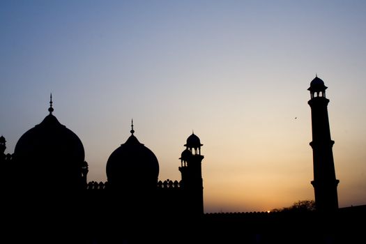 Silhouette of badshahi mosque