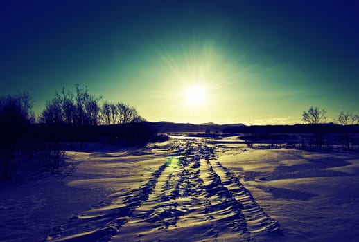 snow winter landscape on Kamchatka in Russia