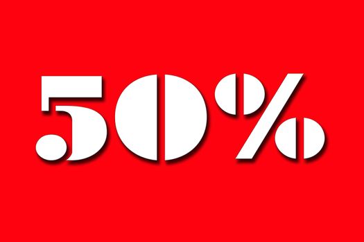 white 50 % SALE text on red