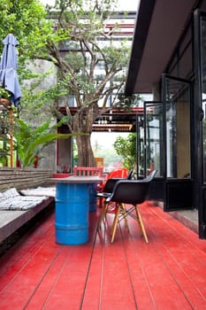 Recycled chairs in the coffee shop